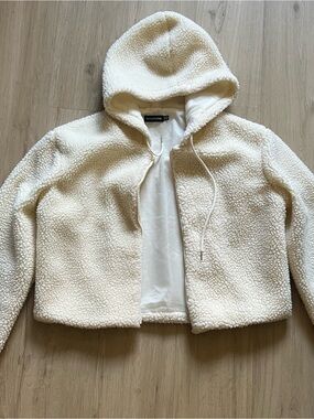 PrettyLittleThing Cream Teddy Fleece Hooded Jacket